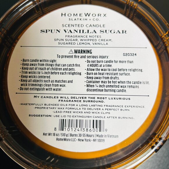 HomeWorx by Slatkin Spun Vanilla Sugar Specialty 4-Wick 18oz Candle NEW - Picture 5 of 5